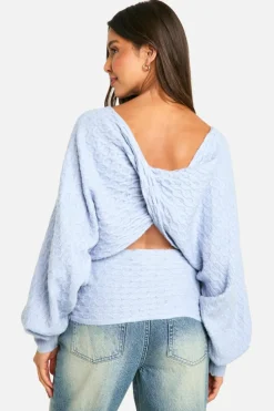 Jumpers|Up To 80% Off Winter Warmers*boohoo Soft Cable Twist Back Detail Knitted Jumper blue