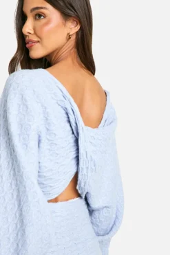 Jumpers|Up To 80% Off Winter Warmers*boohoo Soft Cable Twist Back Detail Knitted Jumper blue