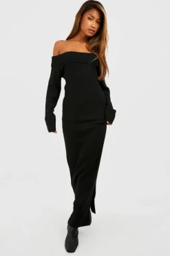 Jumper Dresses|Jumper Dresses*boohoo Soft Knit Bardot Maxi Jumper Dress black