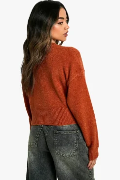 Cardigans|Jumpers & Cardigans*boohoo Soft Knit Bomber Cardigan rust