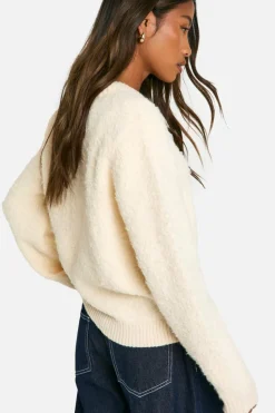 Cardigans*boohoo Soft Knit Boucle Bomber Cardigan ecru