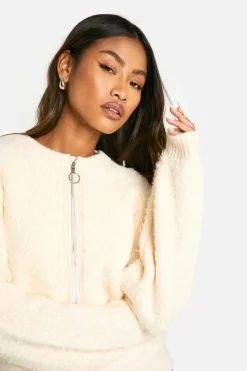 Cardigans*boohoo Soft Knit Boucle Bomber Cardigan ecru