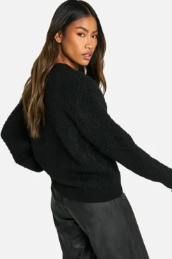 Cardigans|Jumpers & Cardigans*boohoo Soft Knit Boucle Bomber Cardigan black