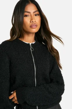 Cardigans|Jumpers & Cardigans*boohoo Soft Knit Boucle Bomber Cardigan black