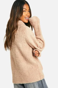 Cardigans*boohoo Soft Knit Boucle Zip Through Collared Knitted Bomber camel