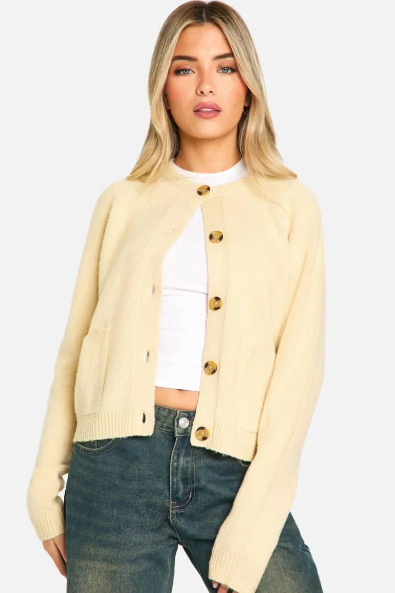 Cardigans|Up To 80% Off Winter Warmers*boohoo Soft Knit Boxy Cardigan With Pockets stone