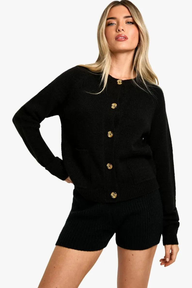 Cardigans|Knitwear*boohoo Soft Knit Boxy Cardigan With Pockets black
