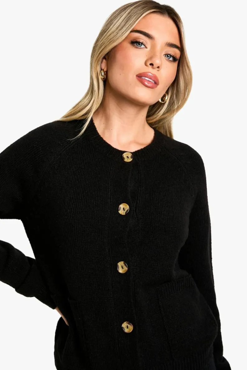 Cardigans|Knitwear*boohoo Soft Knit Boxy Cardigan With Pockets black