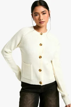 Cardigans|Jumpers & Cardigans*boohoo Soft Knit Boxy Cardigan With Pockets off white