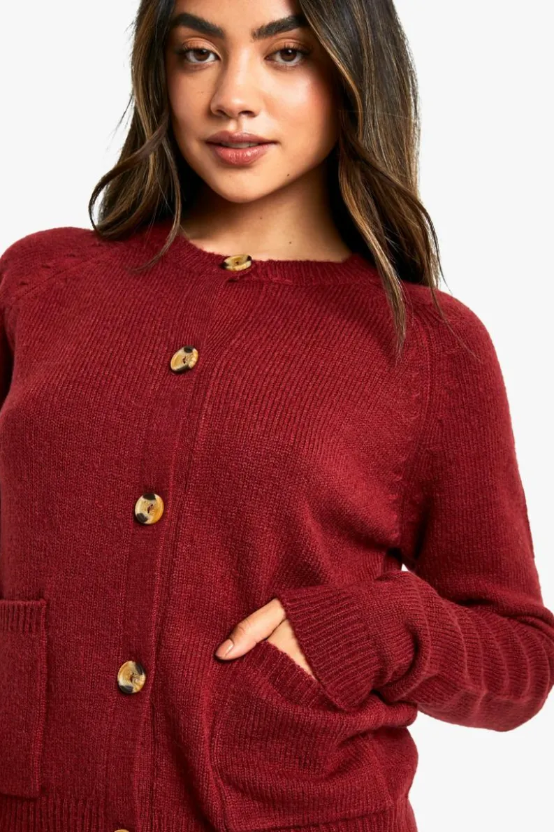 Cardigans|Jumpers & Cardigans*boohoo Soft Knit Boxy Cardigan With Pockets berry