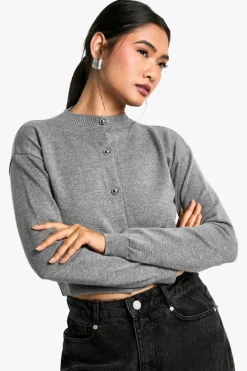 Cardigans|Jumpers & Cardigans*boohoo Soft Knit Boxy Crop High Neck Cardigan grey