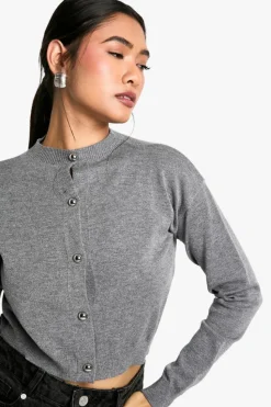 Cardigans|Jumpers & Cardigans*boohoo Soft Knit Boxy Crop High Neck Cardigan grey