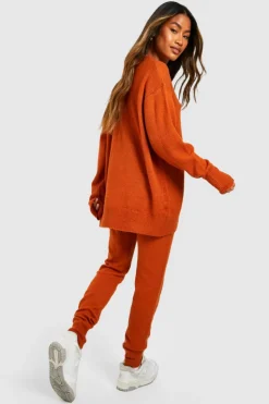Knitted Co-Ords*boohoo Soft Knit Crew Neck Jumper & Trouser Co-ord rust