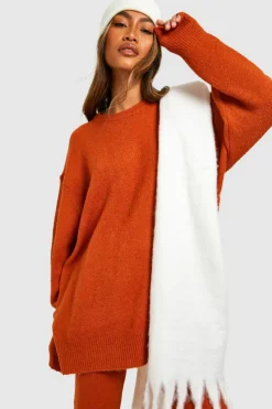 Knitted Co-Ords*boohoo Soft Knit Crew Neck Jumper & Trouser Co-ord rust