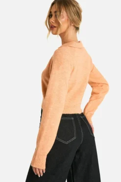 Up To 80% Off Winter Warmers|Jumpers*boohoo Soft Knit Fine Gauge Cropped Polo Collar Jumper orange