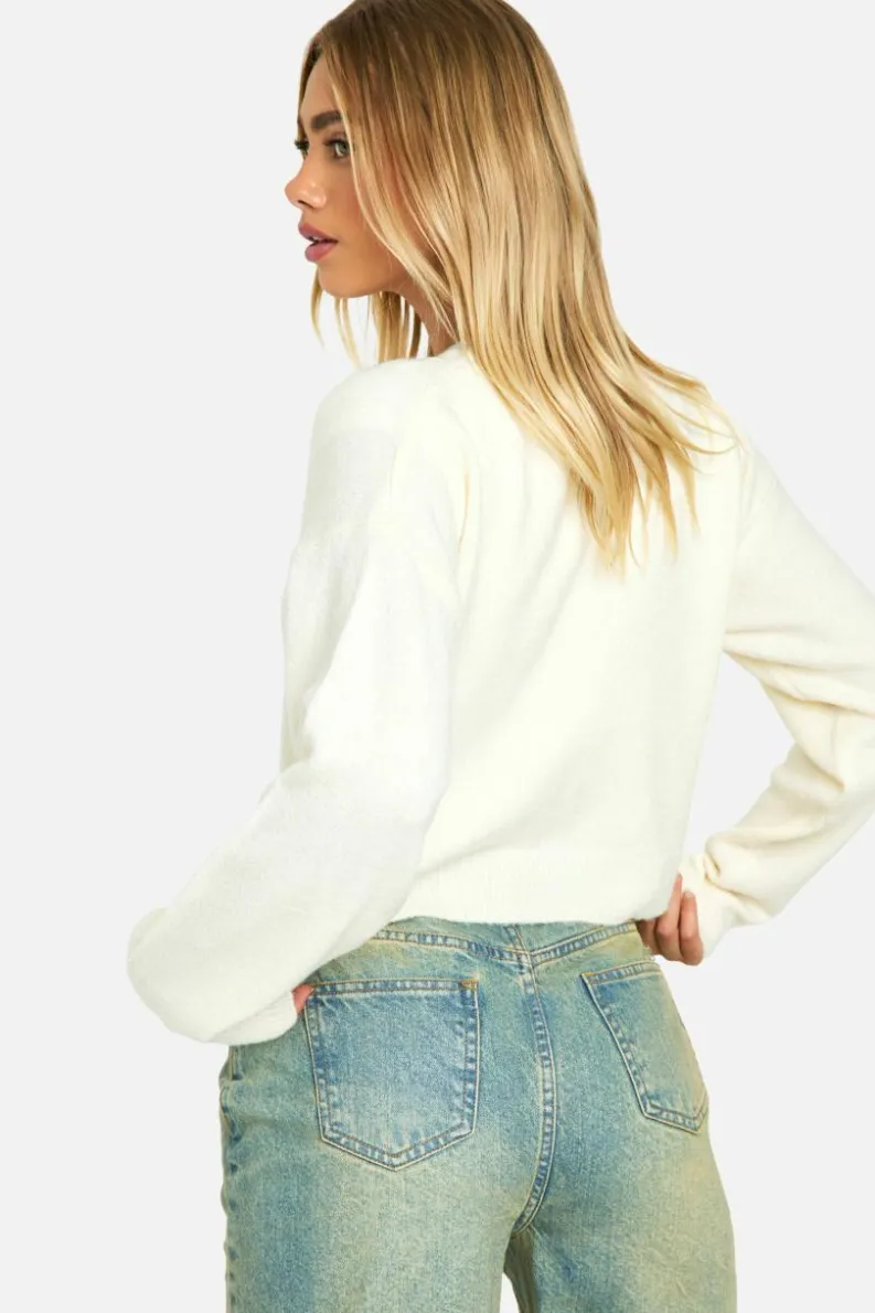 Cardigans|Jumpers & Cardigans*boohoo Soft Knit Fine Gauge Crop Cardigan ecru