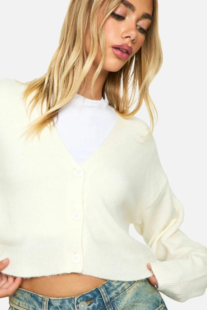 Cardigans|Jumpers & Cardigans*boohoo Soft Knit Fine Gauge Crop Cardigan ecru