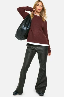 Jumpers*boohoo Soft Knit Fine Gauge Crop Jumper chocolate