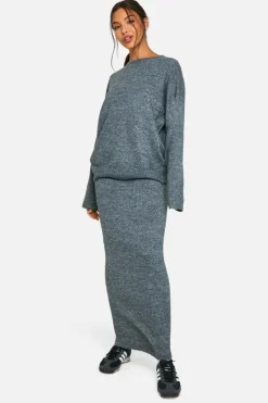Knitted Co-Ords|Up To 80% Off Winter Warmers*boohoo Soft Knit Fine Gauge Jumper And Maxi Skirt Knitted Co-ord charcoal
