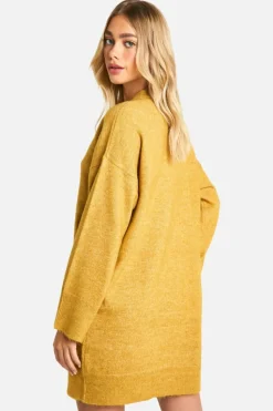 Jumper Dresses|Jumper Dresses*boohoo Soft Knit Fine Gauge Polo Collar Jumper Dress mustard
