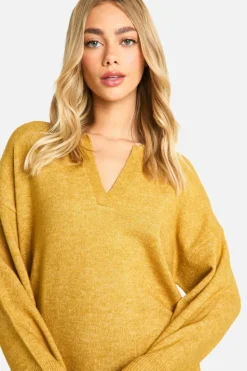 Jumper Dresses|Jumper Dresses*boohoo Soft Knit Fine Gauge Polo Collar Jumper Dress mustard