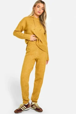 Knitted Co-Ords|Up To 80% Off Winter Warmers*boohoo Soft Knit Fine Gauge Tracksiut mustard