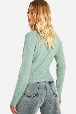 Jumpers*boohoo Soft Knit Fine Gauge Zip Hemline Jumper sage