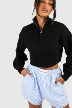 Jumpers|Jumpers & Cardigans*boohoo Soft Knit Half Zip Crop Jumper black