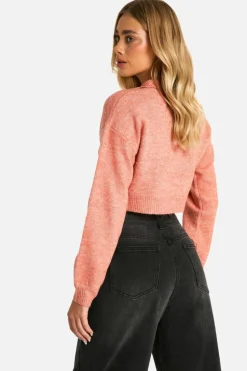 Jumpers*boohoo Soft Knit Half Zip Crop Jumper coral