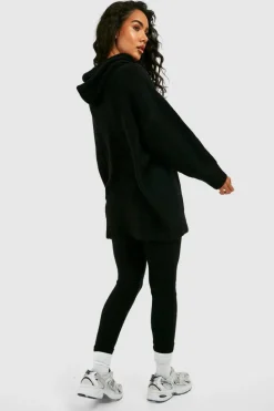 Knitted Co-Ords*boohoo Soft Knit Hoodie & Trouser Tracksuit black