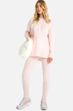 Knitted Co-Ords|Leggings*boohoo Soft Knit Hoodie & Trouser Tracksuit baby pink