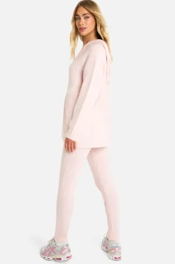 Knitted Co-Ords|Leggings*boohoo Soft Knit Hoodie & Trouser Tracksuit baby pink