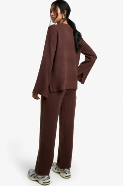 Knitted Co-Ords|Knitwear*boohoo Soft Knit Jumper And Wide Leg Trouser Knitted Co-ord chocolate