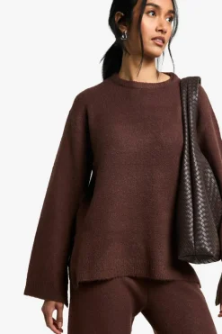 Knitted Co-Ords|Knitwear*boohoo Soft Knit Jumper And Wide Leg Trouser Knitted Co-ord chocolate