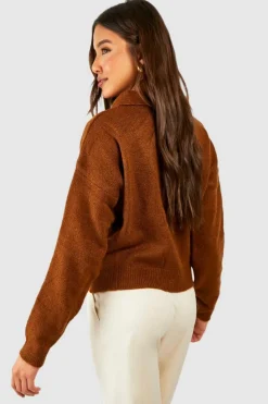 Oversized Jumpers*boohoo Soft Knit Jumper With Polo Collar camel