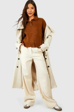 Oversized Jumpers*boohoo Soft Knit Jumper With Polo Collar camel