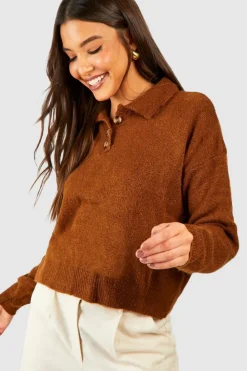 Oversized Jumpers*boohoo Soft Knit Jumper With Polo Collar camel