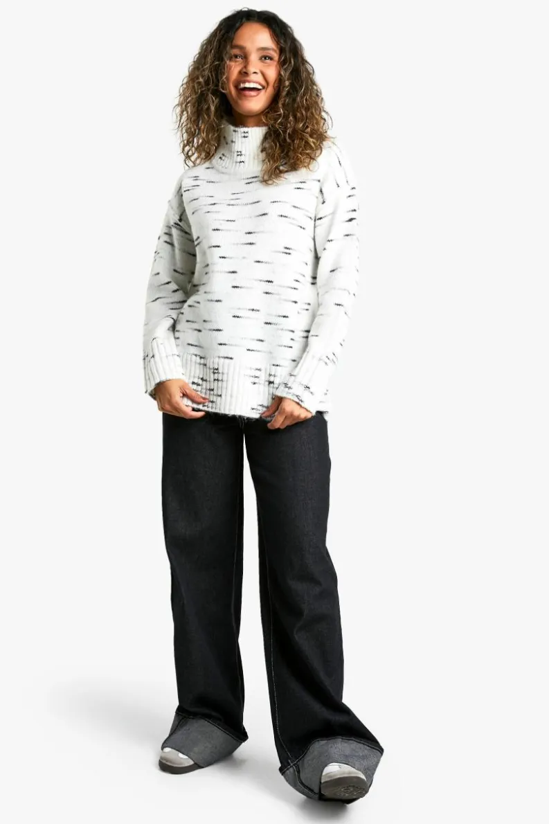 Oversized Jumpers|Jumpers*boohoo Soft Knit Marl Oversized High Neck Jumper ecru