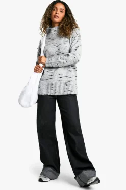 Oversized Jumpers|Jumpers*boohoo Soft Knit Marl Oversized High Neck Jumper grey