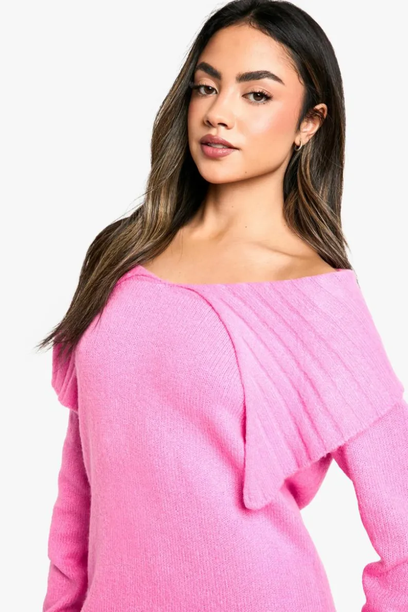 Jumper Dresses|Jumper Dresses*boohoo Soft Knit Oversized Collar Off The Shoulder Jumper Dress pink