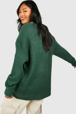 Oversized Jumpers|Jumpers*boohoo Soft Knit Oversized Crew Neck Jumper dark green