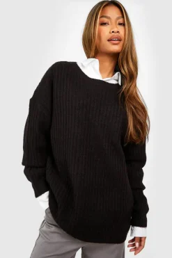 Oversized Jumpers|Jumpers*boohoo Soft Knit Oversized Crew Neck Jumper black