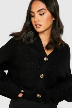 Cardigans*boohoo Soft Knit Oversized Cropped Cardigan black