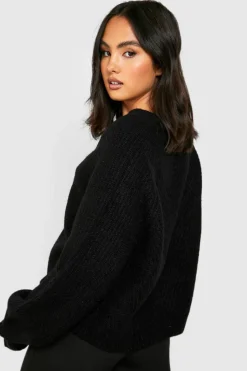 Cardigans*boohoo Soft Knit Oversized Cropped Cardigan black
