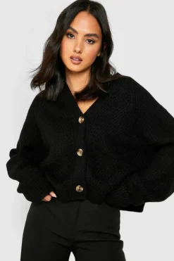 Cardigans*boohoo Soft Knit Oversized Cropped Cardigan black