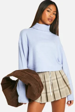 Jumpers|Jumpers & Cardigans*boohoo Soft Knit Roll Neck Crop Jumper baby blue