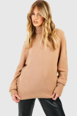 Oversized Jumpers*boohoo Soft Knit Roll Neck Jumper camel