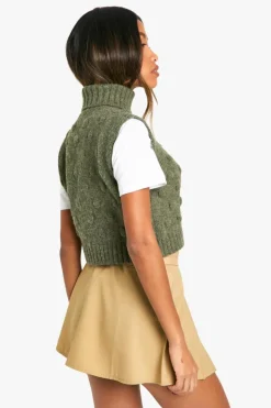 Jumpers*boohoo Soft Knit Roll Neck Sleeveless Jumper khaki