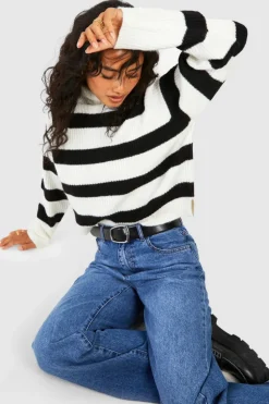 Jumpers|Jumpers & Cardigans*boohoo Soft Knit Stripe Crop Jumper white