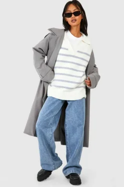 Oversized Jumpers*boohoo Soft Knit Stripe Polo Collar Jumper ivory